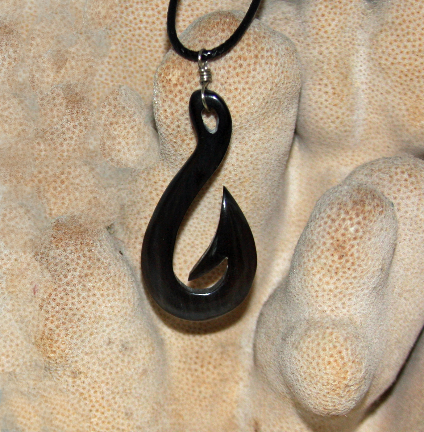 Hawaiian Fish Hook Black Pendant Necklace - Palmetto Moon Products